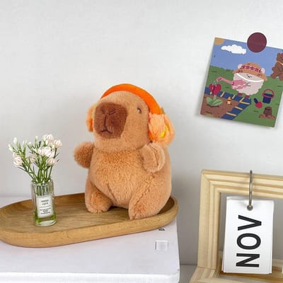 Capybara Pluche met Koptelefoon Hoes voor Hoofd Pop Sleutelhangers Schooltas Hanger Zacht Gevuld Cartoon Dier Speelgoed Cadeau