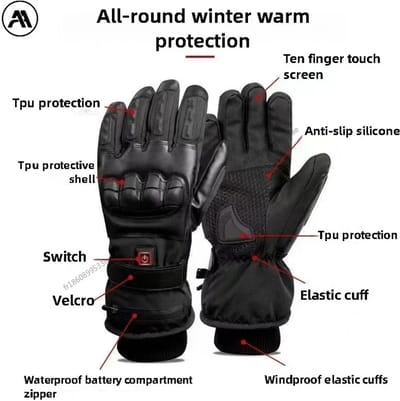 Zolara Verwarmde Waterdichte Motorhandschoenen - Elektrische Winter (Motor) Handschoenen met 3 Warmtestanden, Waterdicht, Touchscreen & Antislip Grip