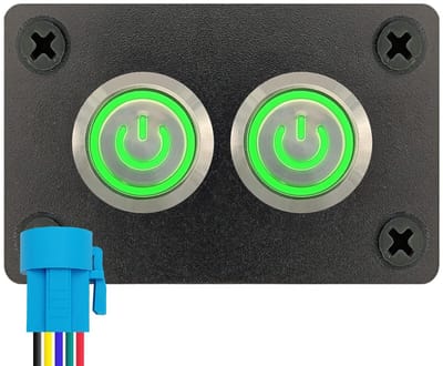 ProRide Metalen Drukschakelaars ON-OFF 220V - 16mm - Tweevoudig inbouwpaneel - IP67 - LED indicatie Groen