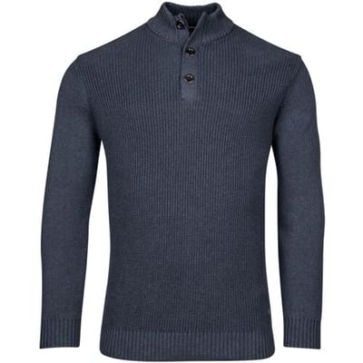 Baileys Trui Uni Color Half Zip Buttons Front Fisherman Rib Tight Knit Deep Denim Blue / male