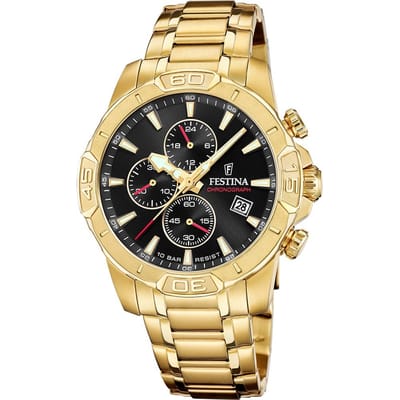 Festina F20705/4 Heren Horloge - Chronograaf - Mineraalglas - Roestvrijstaal/Leer - Quartz - Gesp - 10 ATM (zwemmen)