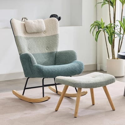 Fauteuil met Voetenbank - Schommelstoel Relaxfauteuil - Ontspannen Zitten - Ergonomisch Ontwerp - Kleine - Wit
