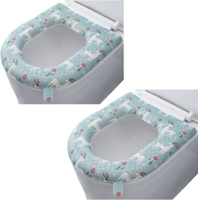 Set van 2 Waterafstotende WC-brilhoezen met Hertjesmotief (Blauw) – Eenvoudig te Reinigen Toiletbrilbeschermers met Trekker, voor Hygiëne en Sfeer in de Badkamer