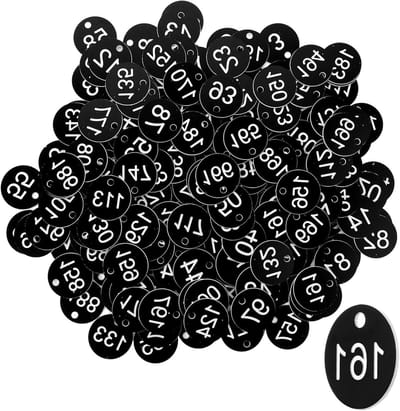 Set van 200 Zwarte Ronde Nummerplaten, Gegraveerde Identificatieplaten, Genummerde Labels voor Organisatie en Identificatie, Ideaal voor Evenementen en Labelen