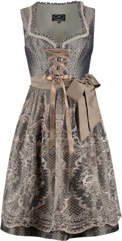 Haus Huberts – Verkleedkleding Dirndl – Oktoberfest Jurk Deluxe – Taupe – Dames – Maat 36