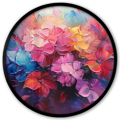 Poster in lijst Rond - Fotolijst 40x40 cm - Posters - Bloemen - Verf - Abstract - Kleurrijk - Ronde posterlijst zwart - Decoratie - Wanddecoratie woonkamer - Muurdecoratie slaapkamer