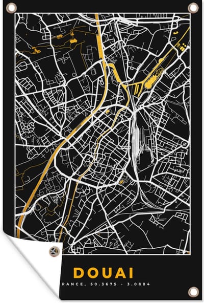 Muurdecoratie Plattegrond - Kaart - Douai - Frankrijk - Stadskaart - 120x180 cm - Tuinposter - Tuindoek