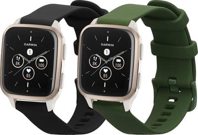 kwmobile 2x horlogebandjes geschikt voor Garmin Venu Sq 2 Music / Sq 2 / Vivoactive 6 / Vivoactive 5 bandje - Smartwatch bandjes van TPU - Activity tracker horloge band in zwart / donkergroen