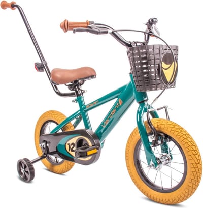 Verdant Bike Kinderfiets voor jongens 12 inch Donkergroen, leeftijd 2 tot 6 jaar, met zijwieltjes, duwstang, handrem