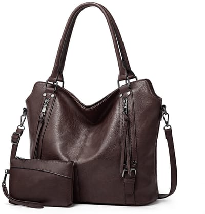 dames tassen - handtas - schoudertas - Schoudertas en kleine portemonnee 2-delige set - Tote bag - Zacht PU-leer - Grote capaciteit - eenvoudig ontwerp - Luxe tas - Koffiebruin