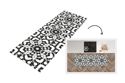 Keukenloper - Loper keuken - Mandala - Zwart Wit - Patronen - 150x50 cm - Keukenloper vinyl