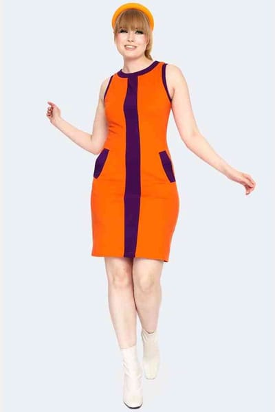 Voodoo Vixen - Contrast 60s Racer Bodycon jurk - S - Oranje