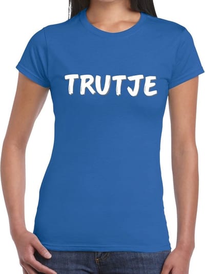 Trutje fun tekst t-shirt - blauw - voor dames - foute party feestkleding - verkleedkleding XS