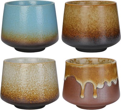 Set van 4 handgemaakte keramische espresso kopjes, dikke wand, vaatwasserbestendig, perfect voor koffie, thee en als cadeau