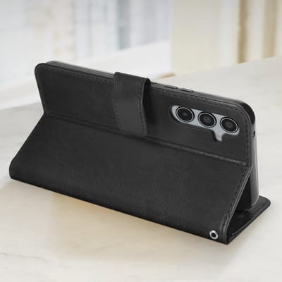 Mayaxess, Foliohoes Geschikt voor Samsung Galaxy A35 5G Bescherming met polsband Multifunctionele flap, Zwart