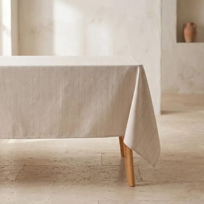 GAMUSI ANELO Tafelkleed – Vlekbestendig Jacquard Tafelkleed met Strepen – Katoen – OEKO-TEX® – 140x100 cm – Vlas