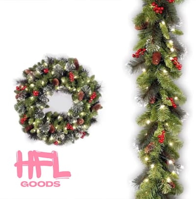 HFL Goods Kerstkrans - Voordeur Kerst Decoratie - 45 CM - Nep Dennen Takken
