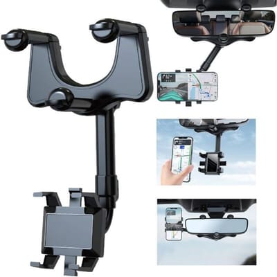 Telefoonhouder auto achteruitkijkspiegel, 360° draaibaar en intrekbaar voor alle smartphones (compatibel iPhone, Samsung)