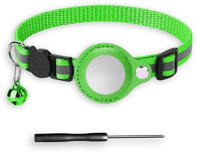 BTH Halsband Kat - Kattenhalsband Groen 18–32 cm - Geschikt Voor Apple Airtag - Kattenbandje - Veiligheidssluiting