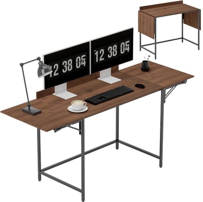 MakkelijkMooi Uitklapbaar Werktafel - Bureau - 3 Formaten in 1 Tafel - Robuuste Frame met Stelpoten & Anti-Kantelriem - Houtlook
