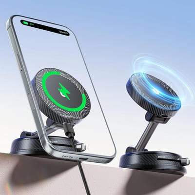 Draadloze Autolader voor iPhone met 15W Snelladen, MagSafe Compatibel, Sterke Zuigkracht en 360° Verstelbare Stand voor Dashboard