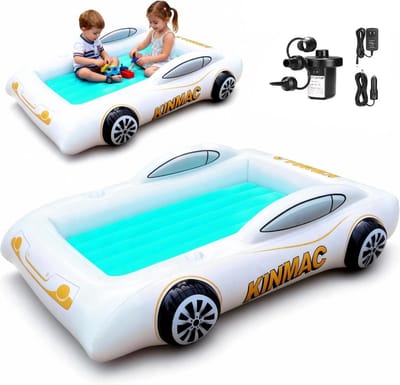 Opblaasbaar Reisbed Peuters - Luchtmatras Kinderen - Veilig Slapen - Raceauto Design - 160 x 110 x 28 cm