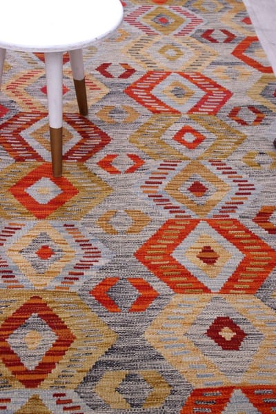 Kleurrijk Tapijt Laagpolig Handgeweven Wollen Vloerkleed - Koho Afghan Kelim 244x179 - 244x179cm- Modern - Woonkamer - Salon - Slaapkamer - Eetkamer