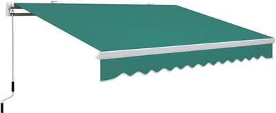 Handmatig te bedienen zonnescherm van 395 x 245 cm met slinger - voor balkon - terras of patio - gemaakt van aluminium en 280 g/m² polyesterdoek - UV-bestendig - groen.