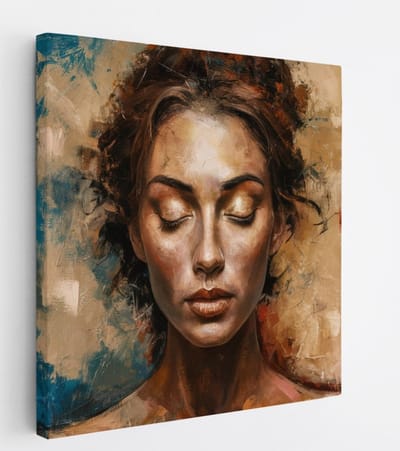 Saammp Canvas Schilderij - Vrouw - Rood - Blauw - 20x20 - Foto op canvas - Wanddecoratie - Muurdecoratie Woonkamer - Slaapkamer decoratie - Canvas Print
