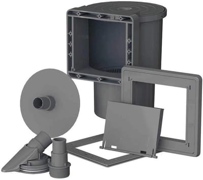 Skimmer voor standaard zwembaden - Grijs afvoermondstuk en waterfilter systeem