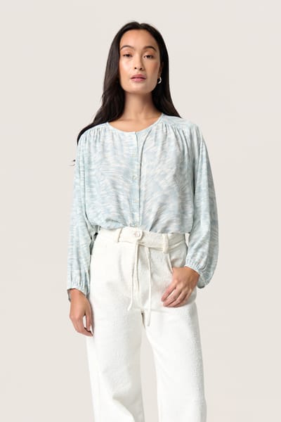 Blouse met lange mouwen Loose fit Silver Blue Stroke Print blue