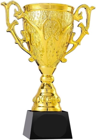 Grote Trofee - Hars Award - Sportwedstrijden Vieren - Zwart Kristal Basis - 25 cm Hoog - Goudkleurig