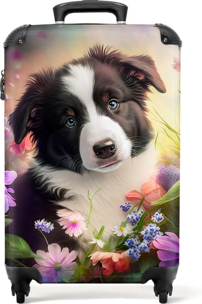 NoBoringSuitcases.com - Koffer - Puppy - Bloemen - Hond - Natuur - Vrouwen - Handbagage koffer - Reiskoffer man - Koffer volwassenen - Past binnen 55x40x20 cm en 55x35x25 cm - Trolley vrouw - Hardcase koffer - Lichtgewicht - TSA slot - Kofferslot