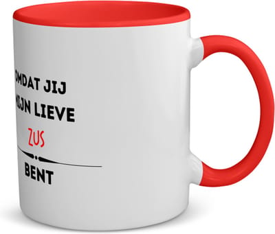 Akyol - omdat jij mijn lieve zus bent koffiemok - theemok - rood - Zus - de liefste zus - verjaardag - cadeautje voor zus - kado - geschenk - 350 ML inhoud