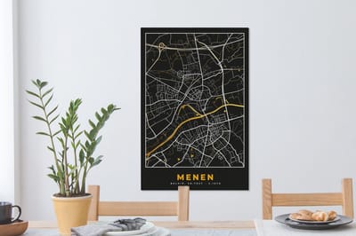 Canvas Schilderij Menen - Stadskaart - Goud - Plattegrond - Kaart - 60x90 cm - Wanddecoratie