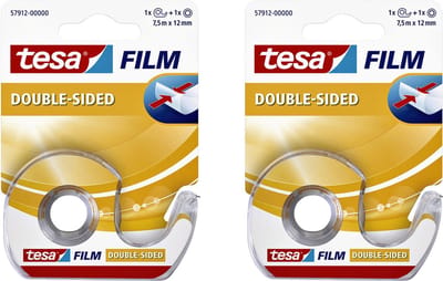 2x Tesa dubbelzijdig tape/plakband 7,5 meter met dispenser/houder - Kantoorbenodigdheden - Hobby/knutselmateriaal - Tesa - Tesafilm - Dubbelzijdig tape/plakband in houder