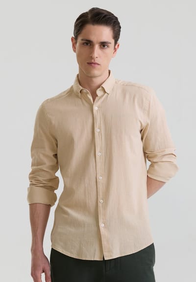 Felix Hardy Overhemd - Overhemden - Katoen Linnen Heren Beige - S