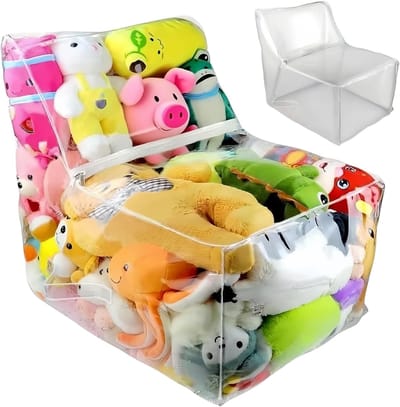 Opberghoes Knuffels - Zakstoel Opberger - Speelgoed Organiseren - Transparant Waterdicht - 60x60x45 cm
