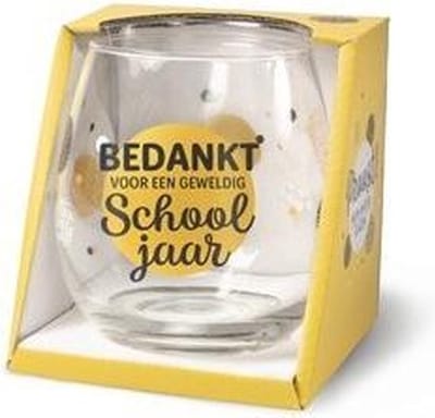 Einde schooljaar - Wijnglas - Bedankt voor een geweldig schooljaar - Voor juf en meester -zijden lint: "Speciaal voor jou" - Cadeauverpakking