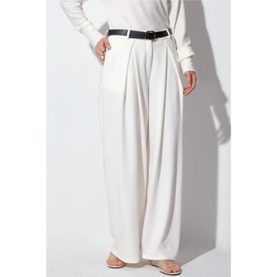Hoge taille wijde crepe broek met riem