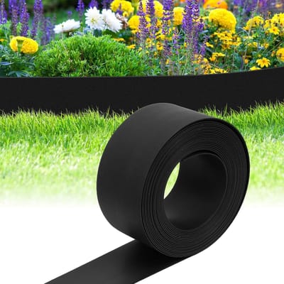 Gazonrand Kunststof - Tuinomranding Robuust - Bloembedden Verdelen - Weerbestendig PE Materiaal - 10m Lang 12.5cm Hoog - Zwart