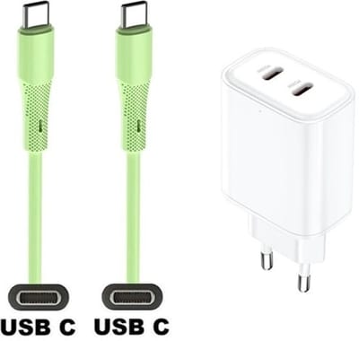 35W super snellader met 2 poorten USB C en USB C + 1,0m USB C naar C kabel. Universele PD lader. Oplader adapter past op JBL Quantum Wireless 350 / 360 / 360P / 360X / 610 / 810 / 910 / 910P / 910X / ONE / 400 / 600 / 800 / TWS