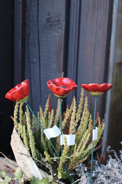 Set van 3 Keramische Klaprozen Tuinstekers Rood Decoratie voor Buiten