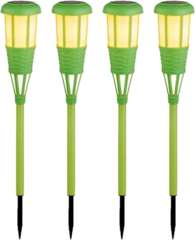 4x stuks solar tuinfakkel/tuinlamp groen op zonne-energie 61 cm - Prikspots tuinverlichting
