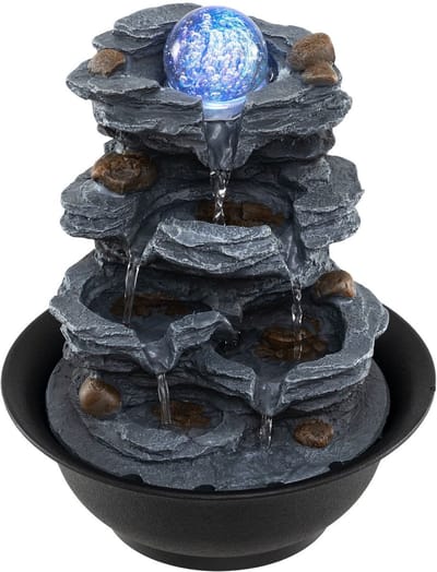 Waterornament - Voor buiten - Tuin - Water Fontein - Waterval Ontwerp - Kamerfontein - Tuindecoratie - Met Pomp - Zwart