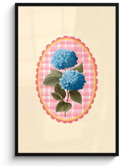 Poster in lijst - Fotolijst 80x120 cm - Posters - Bloemen - Blauw - Lijst - Bladeren - Posterlijst zwart - Decoratie - Wanddecoratie woonkamer - Muurdecoratie slaapkamer