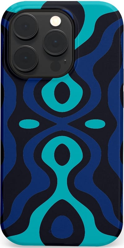 Casetastic Hoesje Geschikt voor Apple iPhone 14 Pro Magsafe - Stijlvolle Beschermende Duo-layer Case - Blauwe Golf Lijnen