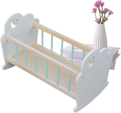 Poppenwieg Houten Bed - Miniatuur Meubel - Poppenhuis Inrichting - Gladde Afwerking - 55 x 38 cm - Houtkleur