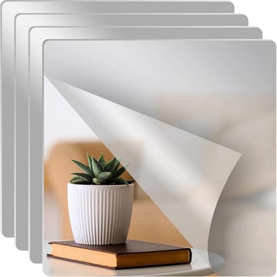 Zelfklevende Spiegeltegels 20x20 cm - Set van 4 Spiegelfolie voor Woonkamer, Badkamer en Slaapkamer