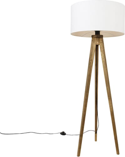 QAZQA tripod_classic - Landelijke Tripod | driepoot vloerlamp | Staande Lamp - 1 lichts - H 136 cm - Wit - Woonkamer | Slaapkamer